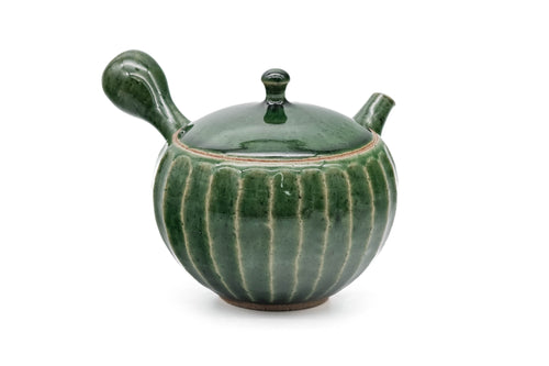 Japanese Kyusu - 前川淳蔵 Junzō Maekawa - Green Faceted Oribe Glaze Tokoname-yaki Teapot - 270ml